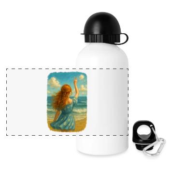 Fille rousse au bord de la mer - Gourde panoramique avec couvercle 500 ml - blanc - Devant