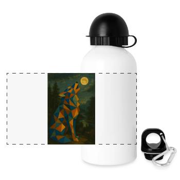 Wolf heult Mond an - Panorama Trinkflasche mit Deckel 500 ml - Weiß - Vorne