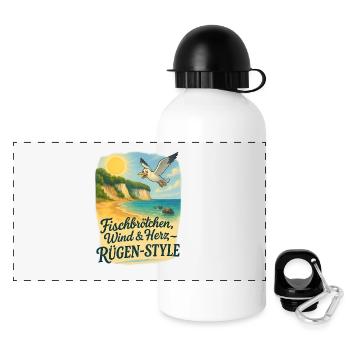 Fischbrötchen, Wind & Herz – Rügen-Style - Panorama Trinkflasche mit Deckel 500 ml - Weiß - Vorne