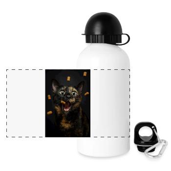 Excited Cat Loves Treats - Panoramic Thermal Bottle with Lid 500 ml - white - Front