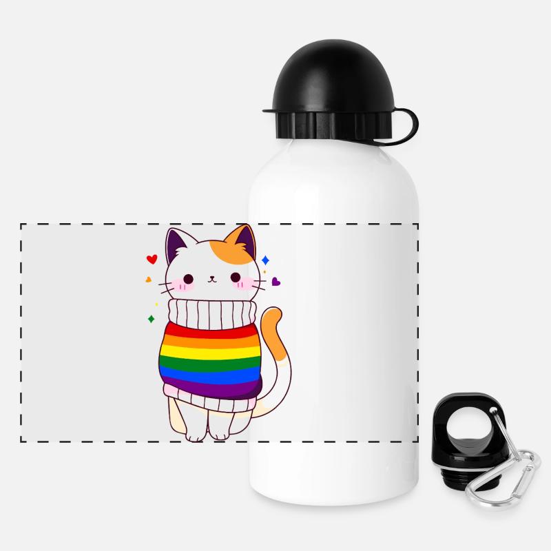 LGBTQ Rainbow Flag Cat Queer CSD Pride - Panoramic Thermal Bottle with Lid 500 ml - white