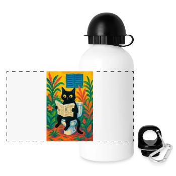 Skurrile schwarze Katze liest auf der Toilette - Panorama Trinkflasche mit Deckel 500 ml - Weiß - Vorne