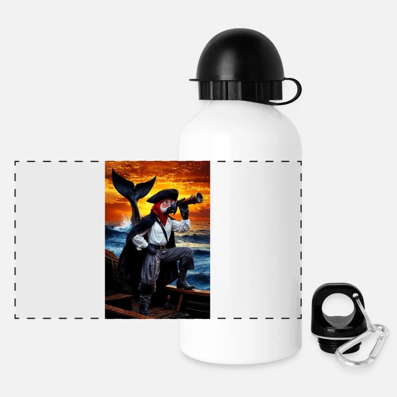 Pirate Humanoid Parrot - Panoramic Thermal Bottle with Lid 500 ml - white