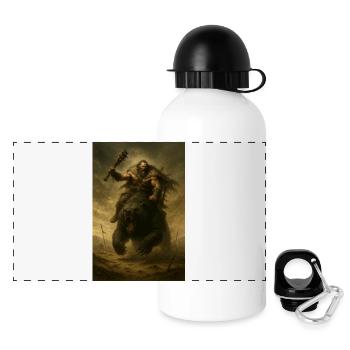 Barbarian Warrior on Brown Bear – Fant Illustration - Panoramic Thermal Bottle with Lid 500 ml - white - Front