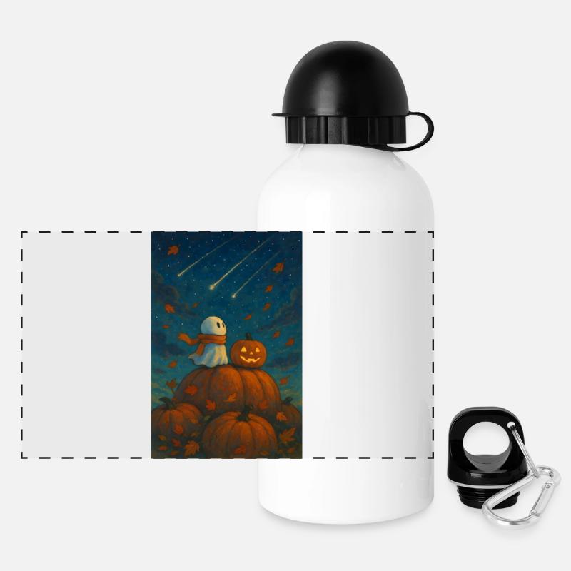 Cute Ghost with Halloween Pumpkin - Panoramic Thermal Bottle with Lid 500 ml - white