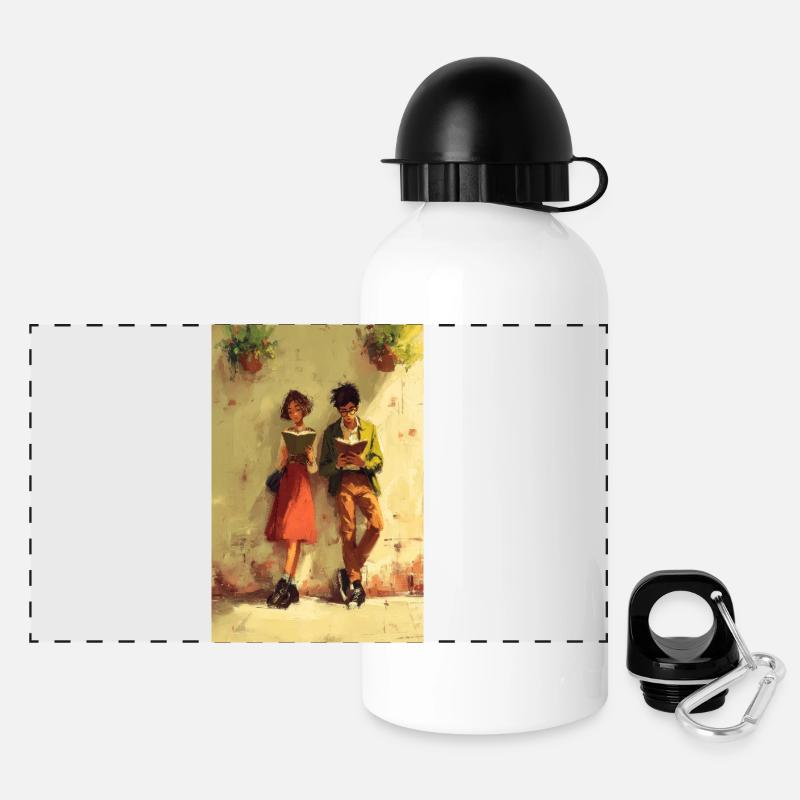 Paar liest zusammen Kunst - Panorama Trinkflasche mit Deckel 500 ml - Weiß