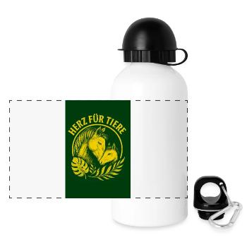 Herz Für Tiere Pferdeemblem - Panorama Trinkflasche mit Deckel 500 ml - Weiß - Vorne