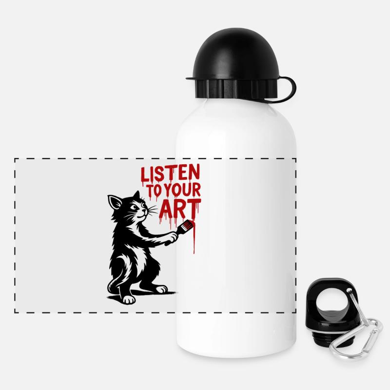 Écoutez votre chat d’art - Gourde panoramique avec couvercle 500 ml - blanc