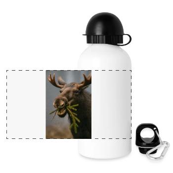 Moose in snow with spruce twigs - Panoramic Thermal Bottle with Lid 500 ml - white - Front