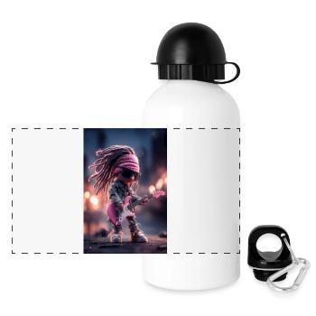 Dreadlock Doll Rocker auf rosa Gitarre - Panorama Trinkflasche mit Deckel 500 ml - Weiß - Vorne