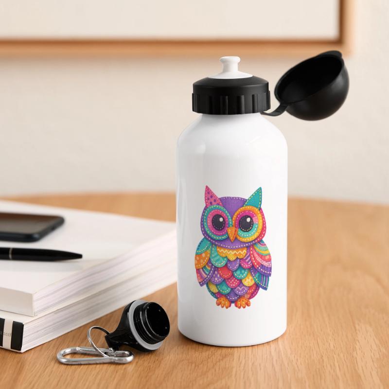 Patchwork Eulenzauber Panorama Trinkflasche mit Deckel 500 ml