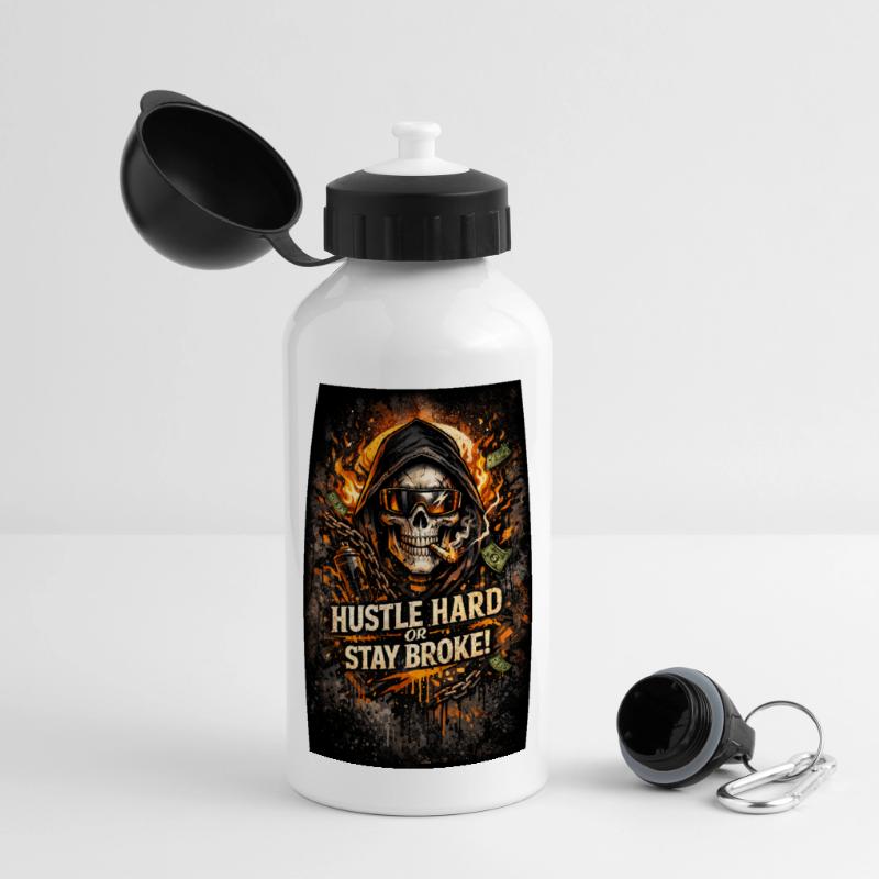 Hustle Hard oder Stay Broke Panorama Trinkflasche mit Deckel 500 ml