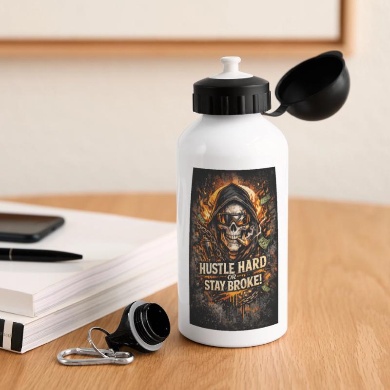 Hustle Hard oder Stay Broke Panorama Trinkflasche mit Deckel 500 ml