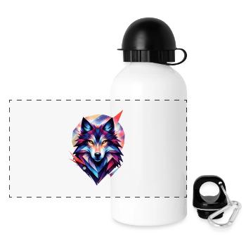 Colorful wolf in modern geometry style - Panoramic Thermal Bottle with Lid 500 ml - white - Front