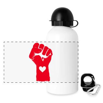 Rote Faust mit Herz - Panorama Trinkflasche mit Deckel 500 ml - Weiß - Vorne