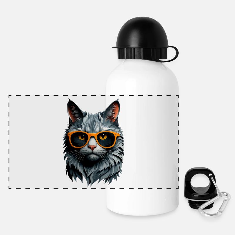 Katzensommer: Katze mit Orange-Sonnenbrille - Panorama Trinkflasche mit Deckel 500 ml - Weiß