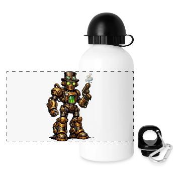 Steampunk Robo mit grünem Kern - Panorama Trinkflasche mit Deckel 500 ml - Weiß - Vorne