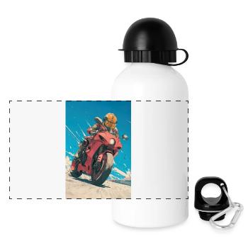 Crimson Moto Rider on Blue Sky - Panoramic Thermal Bottle with Lid 500 ml - white - Front