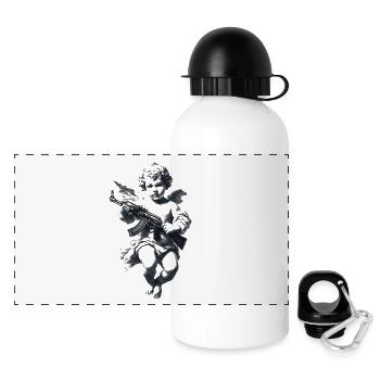 Engel mit Gewehr Silhouette - Panorama Trinkflasche mit Deckel 500 ml - Weiß - Vorne