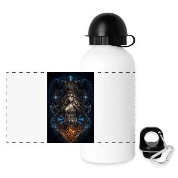 Wikinger Freya Hugin & Munin Wolf Runen - Panorama Trinkflasche mit Deckel 500 ml - Weiß - Vorne