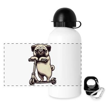 Lustiger Mops auf Scooter Comic Cartoon - Panorama Trinkflasche mit Deckel 500 ml - Weiß - Vorne