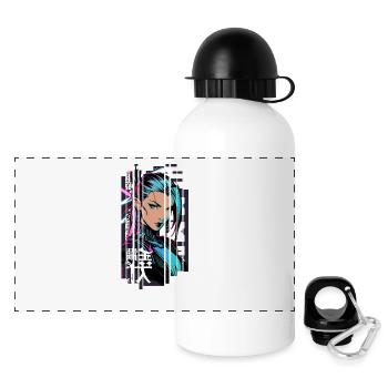 Frau cyberpunk Geometrischer Manga rosa blau japan - Panorama Trinkflasche mit Deckel 500 ml - Weiß - Vorne