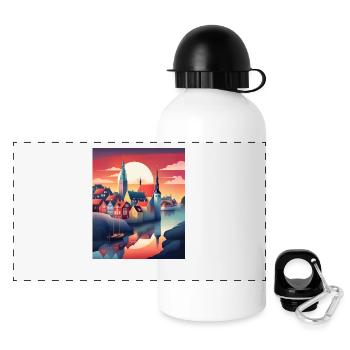 Die Stadt Dänemark - Panorama Trinkflasche mit Deckel 500 ml - Weiß - Vorne