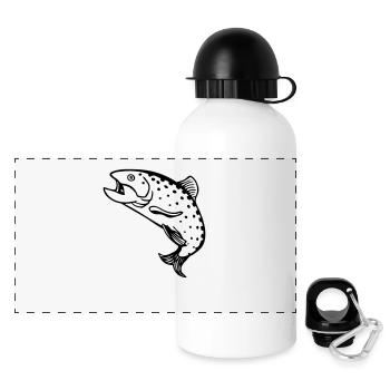 drawing fisherman trout salmon fish fishing fun - Panoramic Thermal Bottle with Lid 500 ml - white - Front