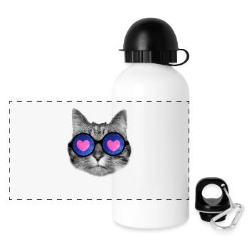 Süße Katze mit rosa Herzbrille - Panorama Trinkflasche mit Deckel 500 ml - Weiß - Vorne