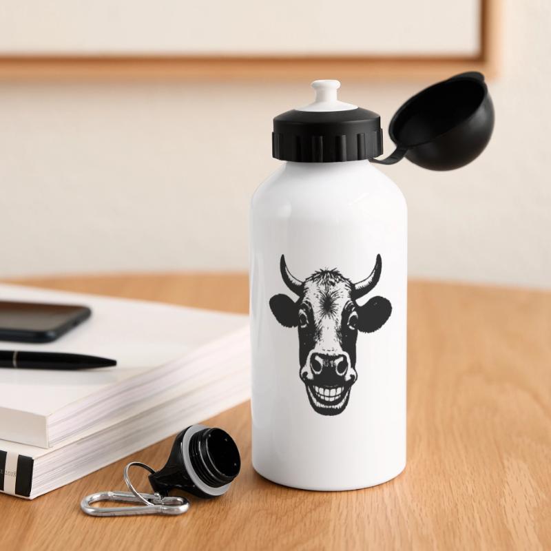 Grinsende Kuh Panorama Trinkflasche mit Deckel 500 ml