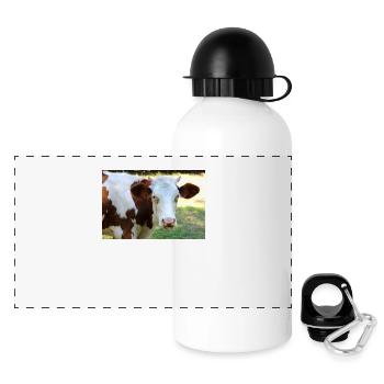 Kuh Poster - Panorama Trinkflasche mit Deckel 500 ml - Weiß - Vorne