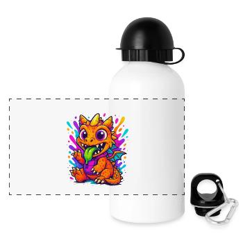 Dinosaure coloré avec de la bave et des ailes - Gourde panoramique avec couvercle 500 ml - blanc - Devant