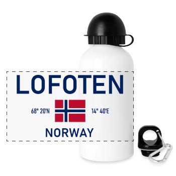 Lofoten - Norwegen - Koordinaten - Flagge - Panorama Trinkflasche mit Deckel 500 ml - Weiß - Vorne