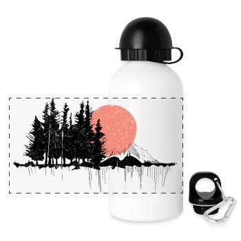 Conception de silhouette de forêt nocturne - Gourde panoramique avec couvercle 500 ml - blanc - Devant