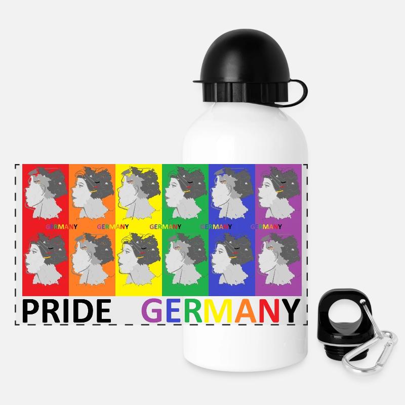 Farbenfrohe Pride Deutschland Illustration - Panorama Trinkflasche mit Deckel 500 ml - Weiß