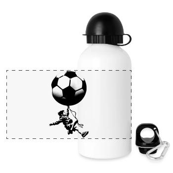 StreetArt Banksy Style Kerle mit Ball - Panorama Trinkflasche mit Deckel 500 ml - Weiß - Vorne