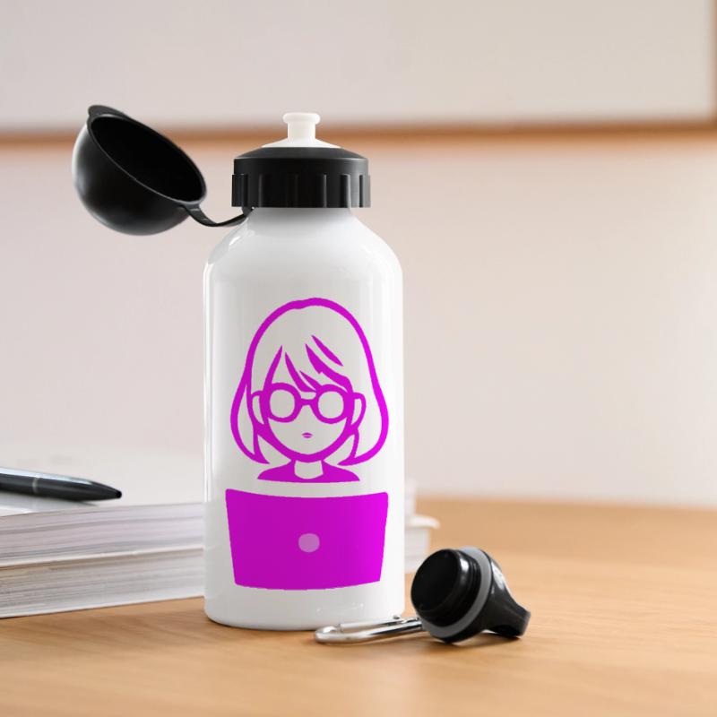 Frau mit Computer Programmierer Coder Panorama Trinkflasche mit Deckel 500 ml