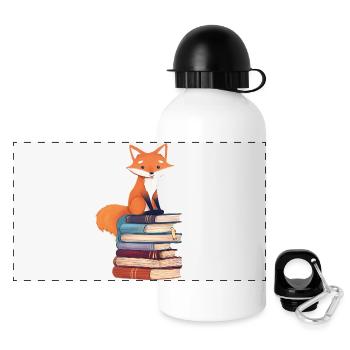 Fuchs auf Bücherstapel - Panorama Trinkflasche mit Deckel 500 ml - Weiß - Vorne