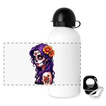 Dia de los Muertos Kopf Frau Mexiko Zucker Schädel - Panorama Trinkflasche mit Deckel 500 ml - Weiß - Vorne