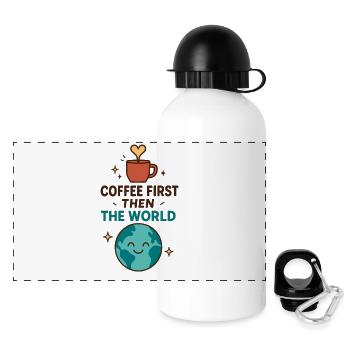 Coffee First – Then the World - Panoramic Thermal Bottle with Lid 500 ml - white - Front