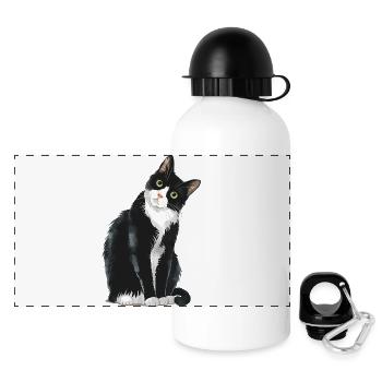 Black And White Cat - Panoramic Thermal Bottle with Lid 500 ml - white - Front