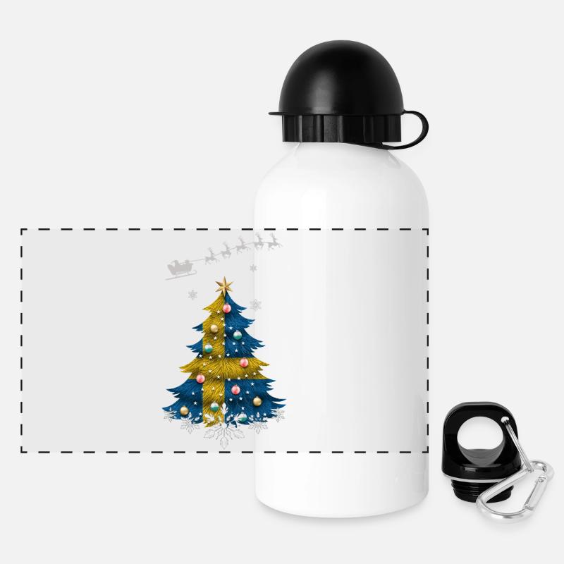 Sapin de Noël avec drapeau de la Suède - Gourde panoramique avec couvercle 500 ml - blanc