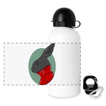 Hase mit rotem Pullover - Panorama Trinkflasche mit Deckel 500 ml - Weiß - Vorne