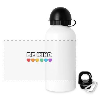 Sei freundlich Regenbogenherzen LGBT Stolz - Panorama Trinkflasche mit Deckel 500 ml - Weiß - Vorne