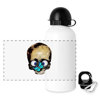 Totenkopf blauer Schmetterling / skull butterfly - Panorama Trinkflasche mit Deckel 500 ml - Weiß - Vorne