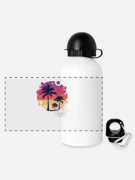 Summer, Beach, Holiday, Palm Trees, Sea - Panoramic Thermal Bottle with Lid 500 ml - white