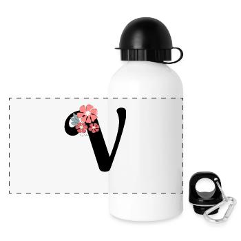 Lettre v fleurs minimalistes - Gourde panoramique avec couvercle 500 ml - blanc - Devant