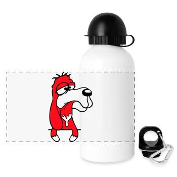 Hund Hinter Mauer Zaun Sabbert Spucke Zunge Lustig - Panorama Trinkflasche mit Deckel 500 ml - Weiß - Vorne