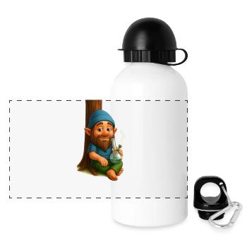 Kiffender Zwerg an Baum lehnend mit Bong Cannabis - Panorama Trinkflasche mit Deckel 500 ml - Weiß - Vorne