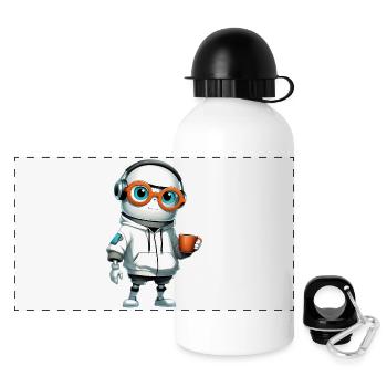 Kleiner Roboter im Hoodie - Panorama Trinkflasche mit Deckel 500 ml - Weiß - Vorne